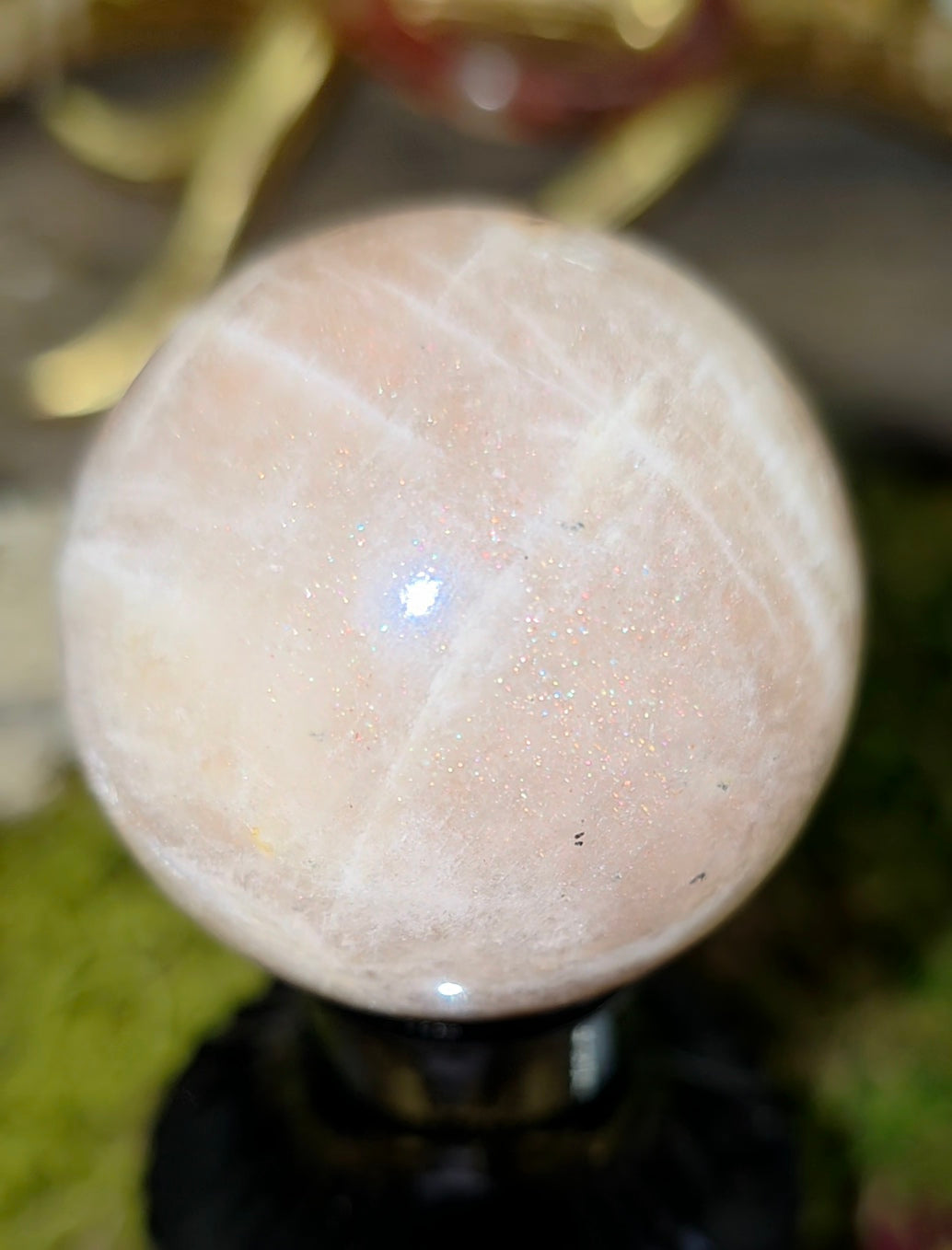 Moonstone Sphere on a Black Vase C