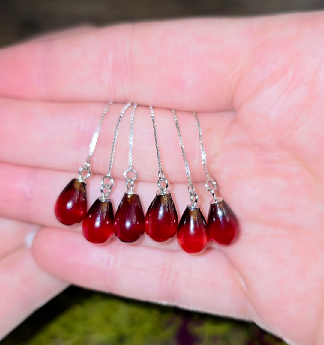 Garnet Teardrop Pull Earrings