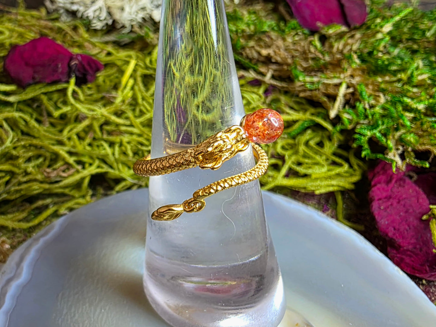 Golden Sunstone Dragon Ring