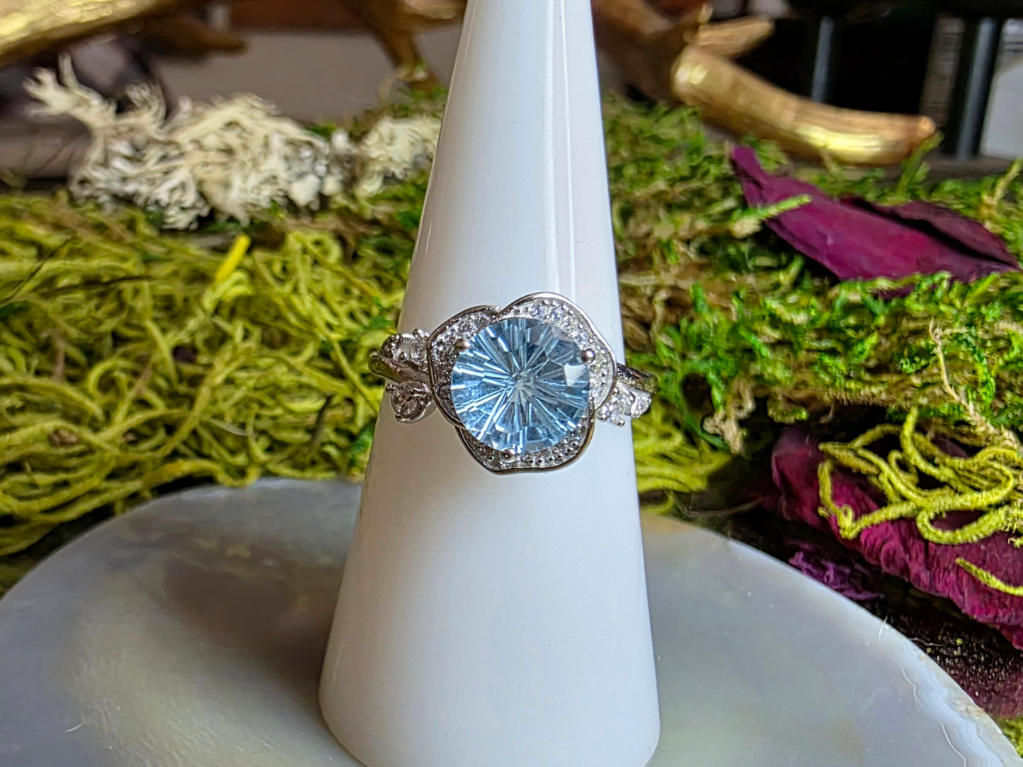 Blue Topaz Flower Ring