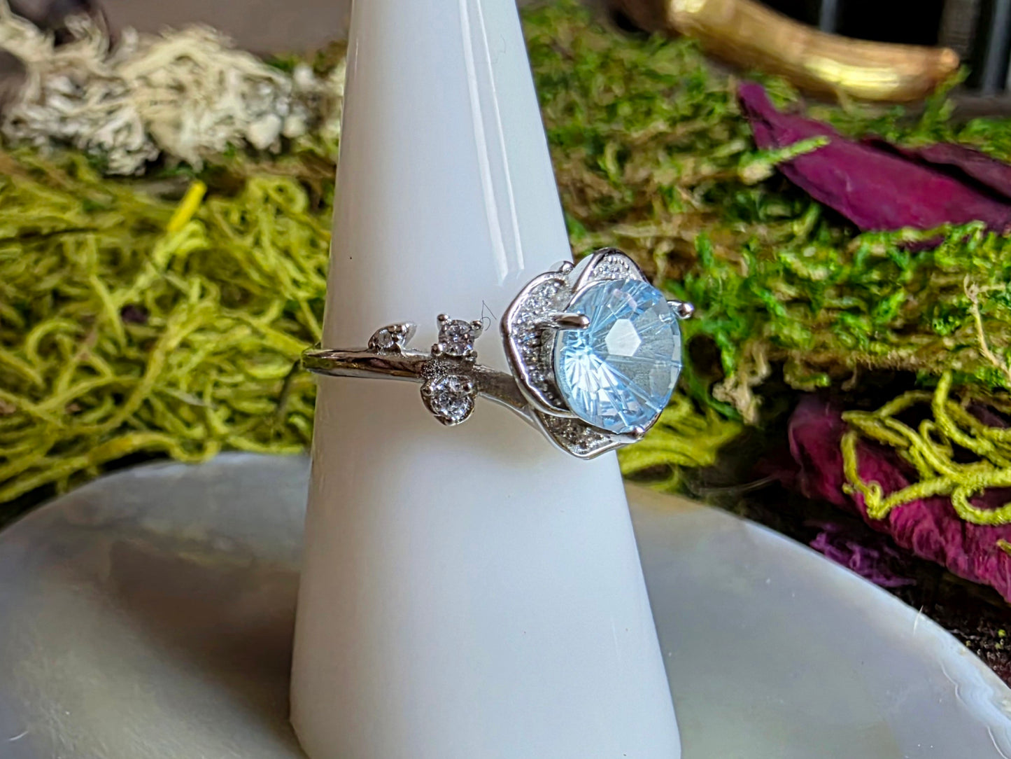 Blue Topaz Flower Ring