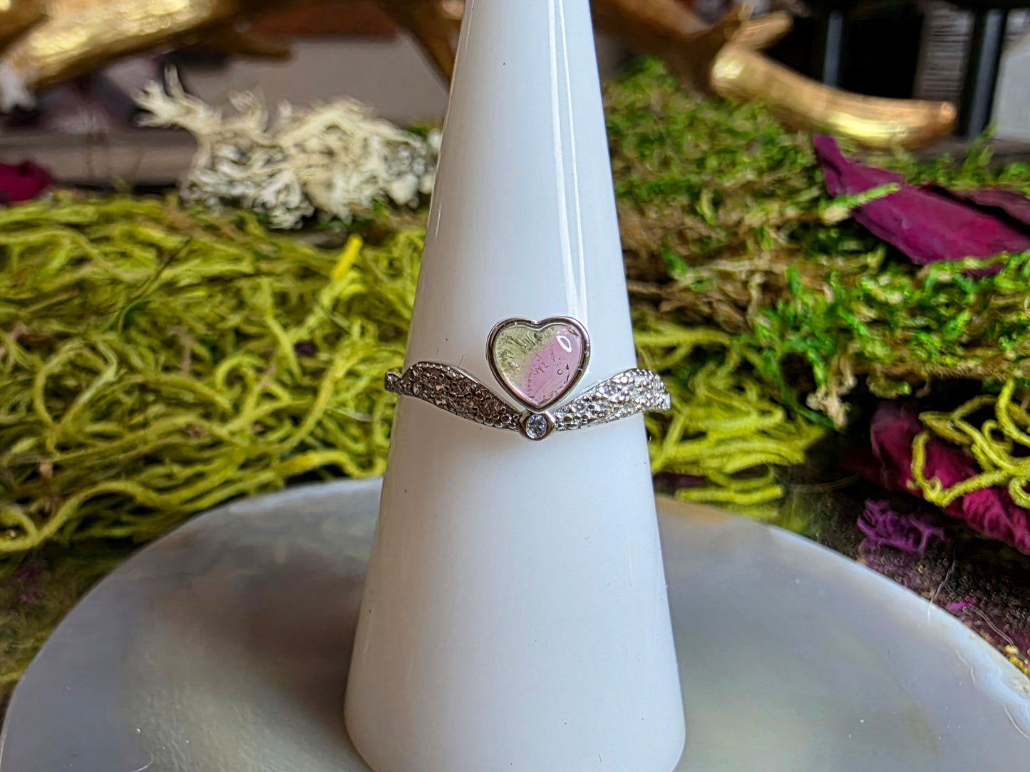 Watermelon Tourmaline Heart Ring