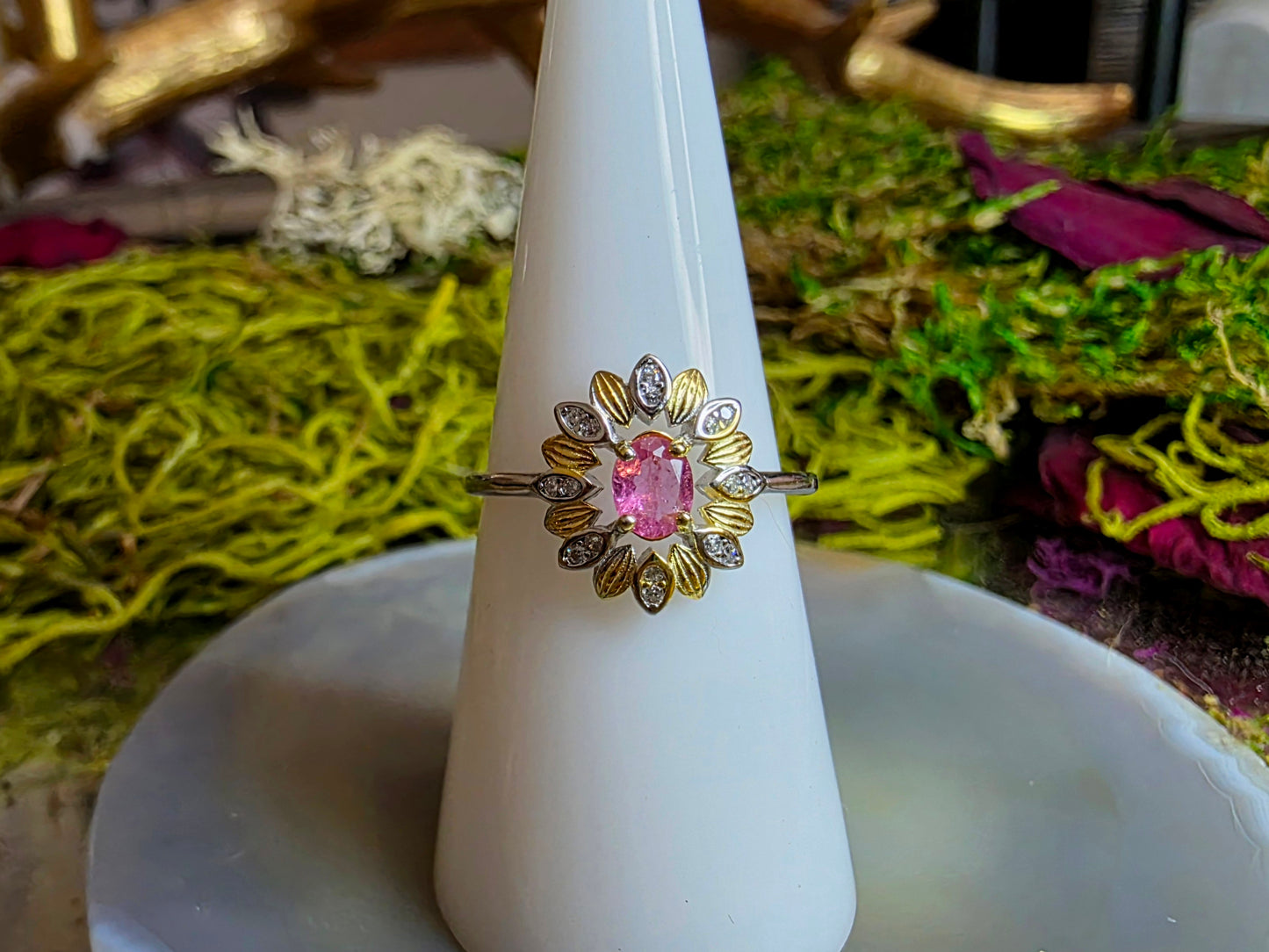Pink Tourmaline Flower Ring
