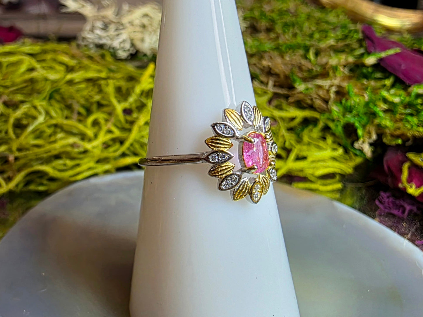 Pink Tourmaline Flower Ring