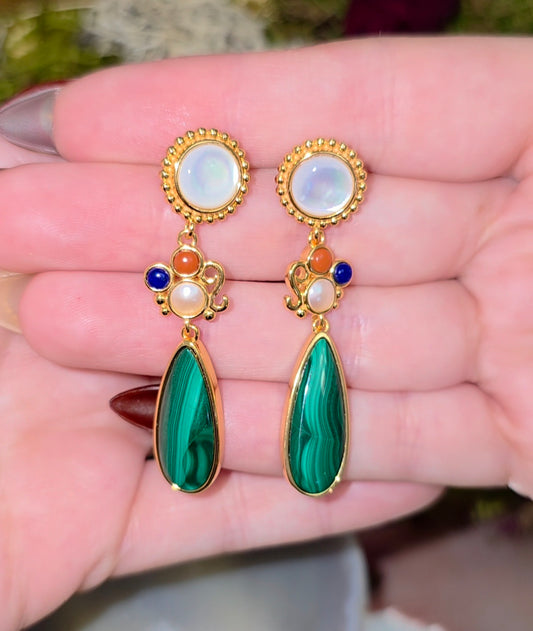 Malachite and White Shell Earrings