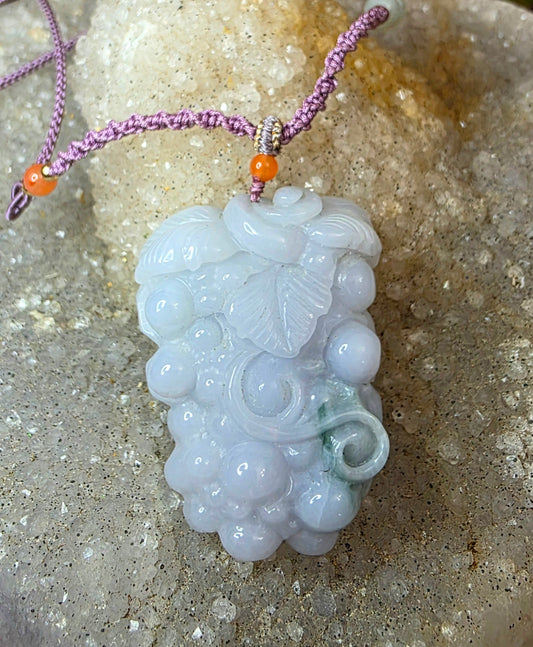 Lavender Jade Grapes Pendant Necklace B