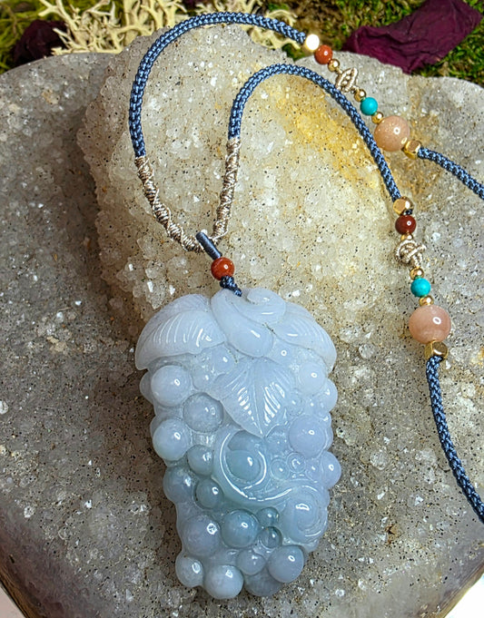 Lavender Jade Grapes Pendant Necklace C