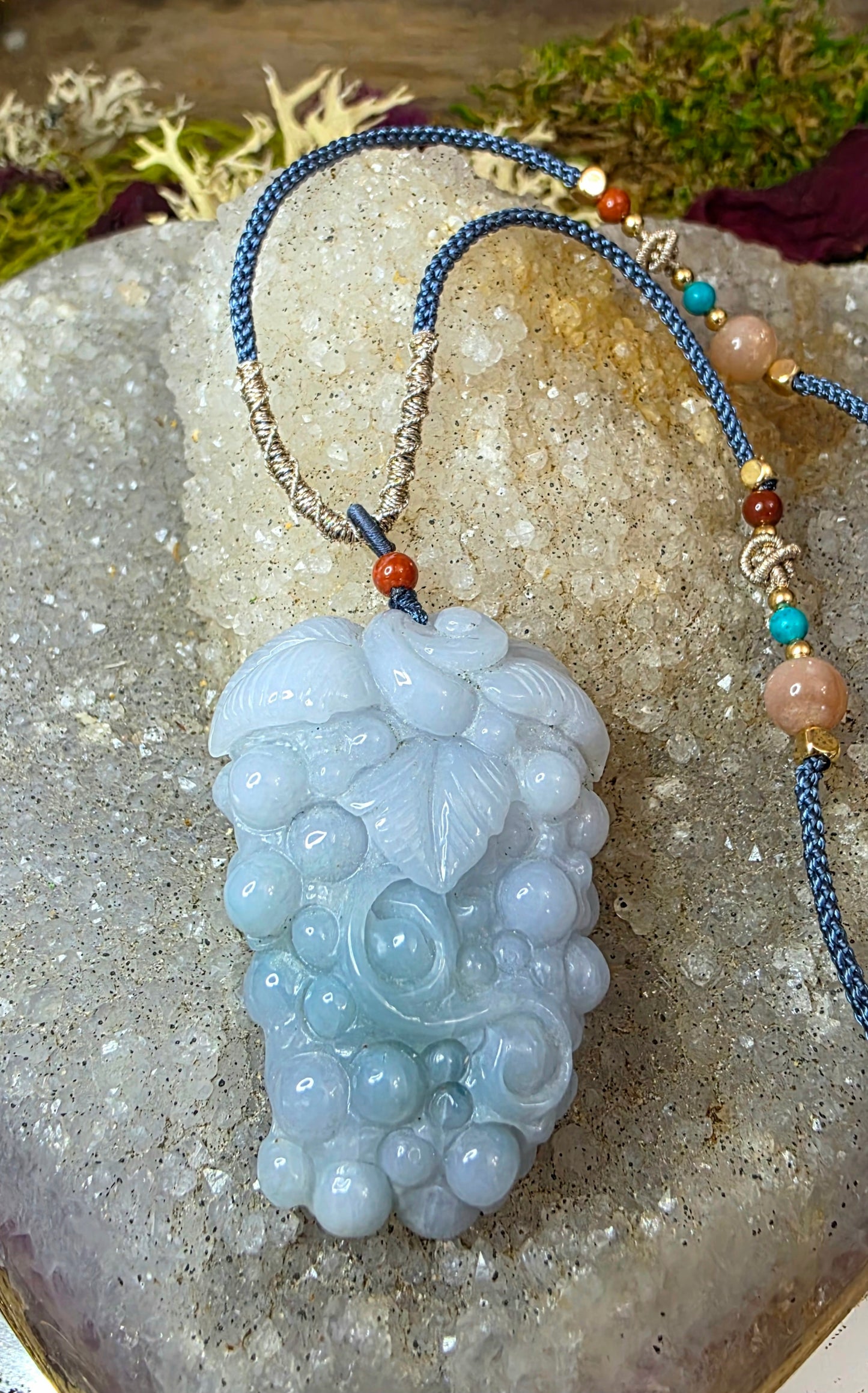 Lavender Jadeite Grapes Pendant Necklace C