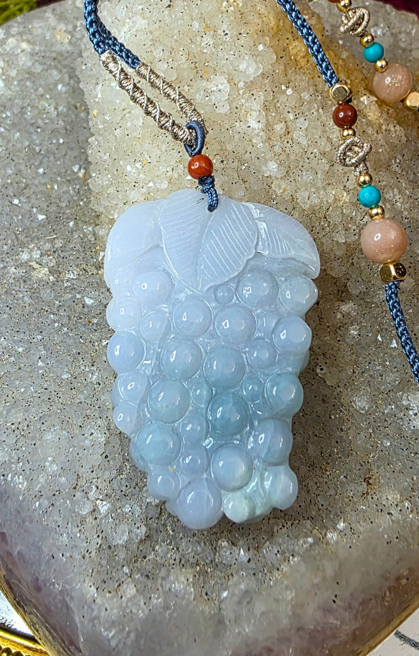 Lavender Jadeite Grapes Pendant Necklace C