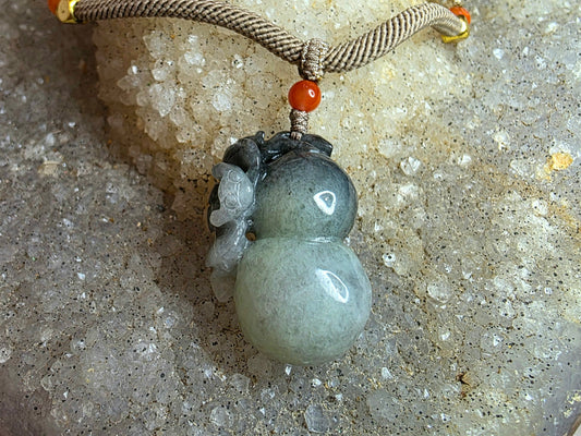 Jadeite Bat and Gourd Pendant Necklace