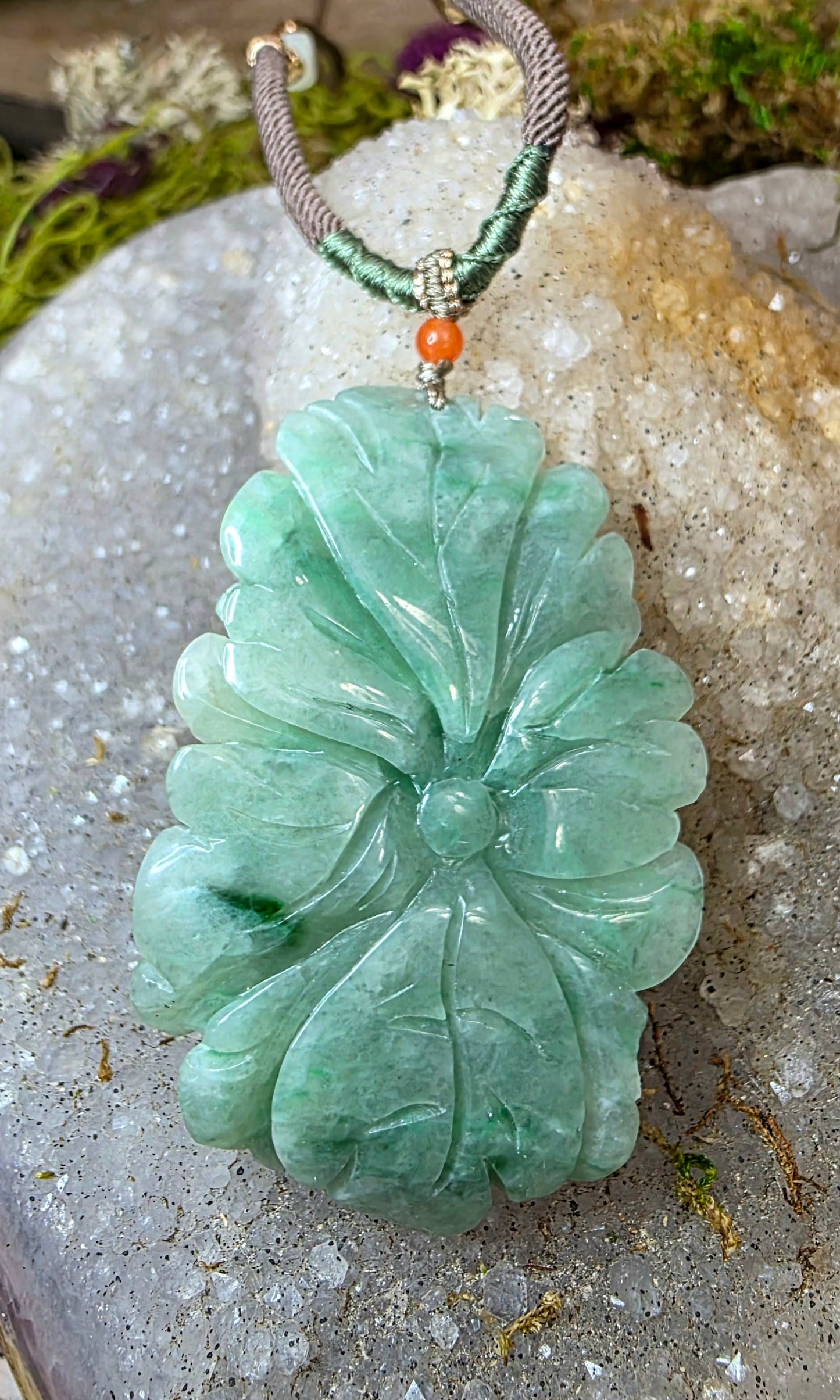 Jadeite Flower Pendant Necklace