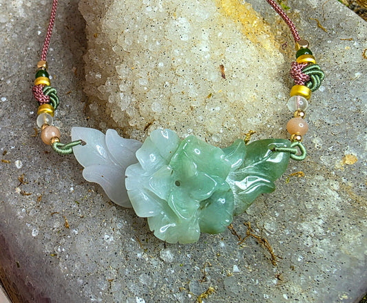 Lavender and Green Jade Flower Pendant Necklace