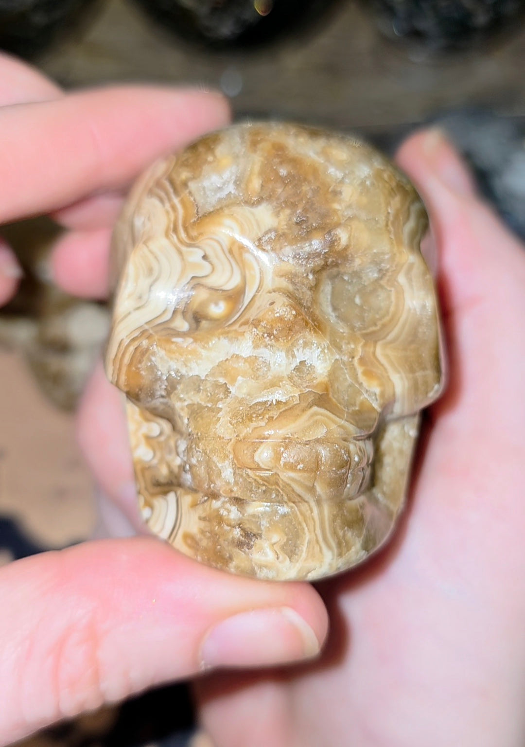 Chocolate Calcite Skull A