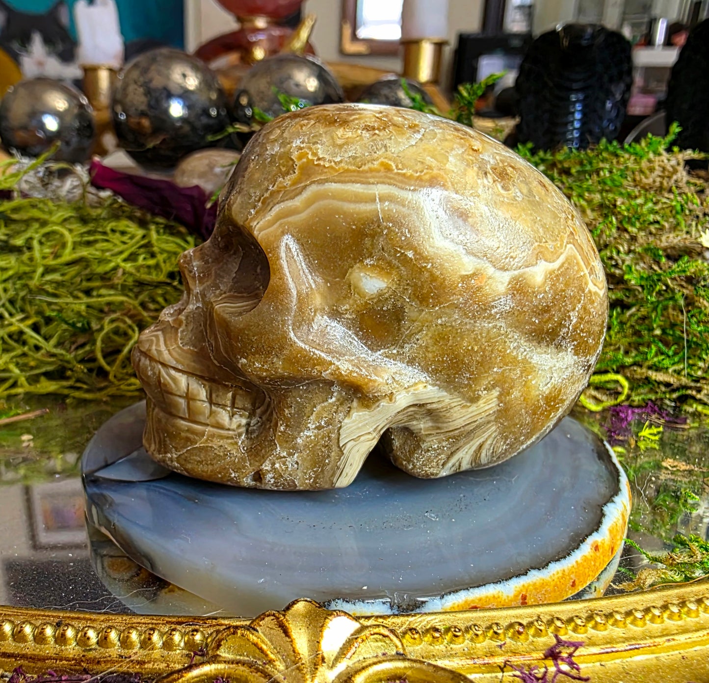 Chocolate Calcite Skull A
