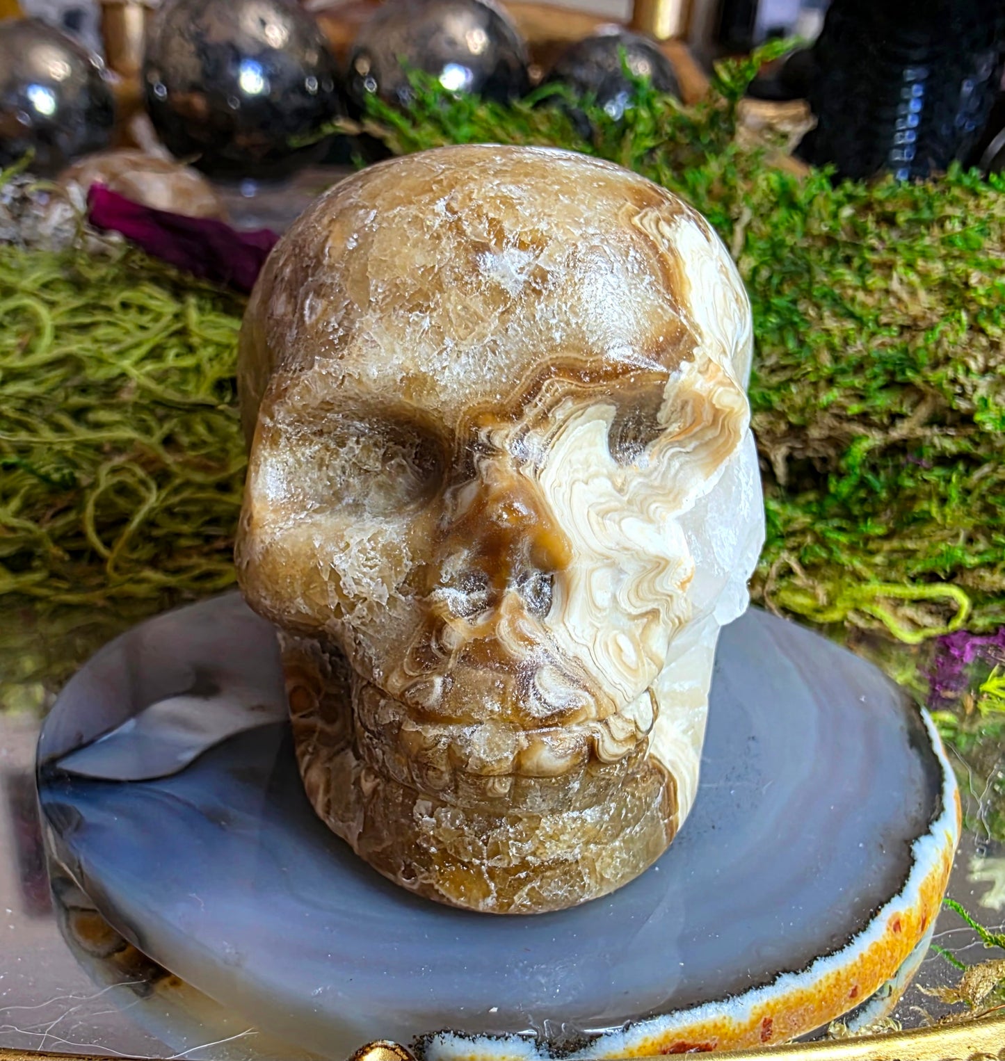 Chocolate Calcite Skull B