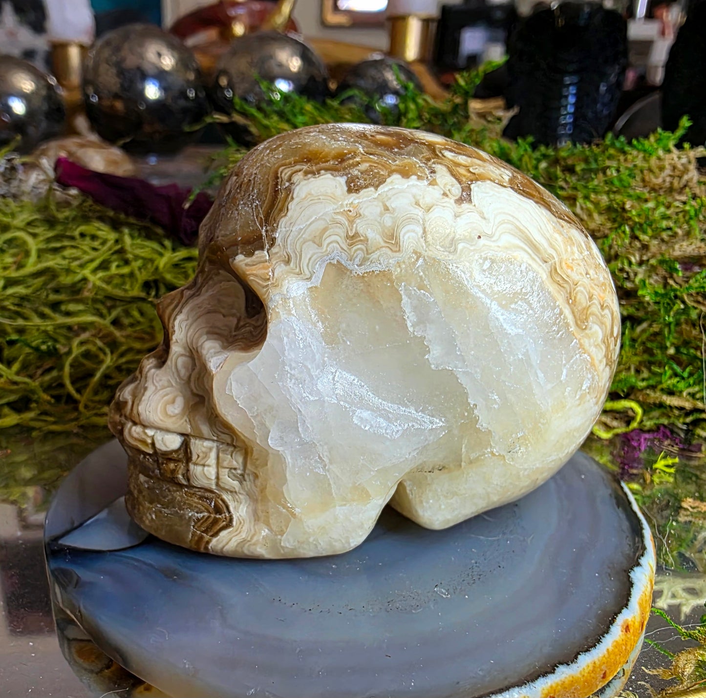 Chocolate Calcite Skull B