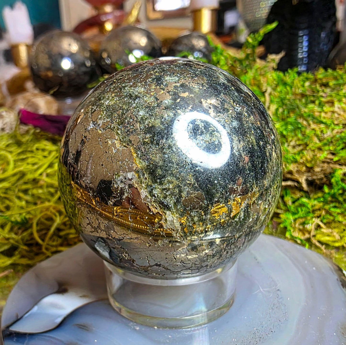 54mm Chalcopyrite Quartz Sphere