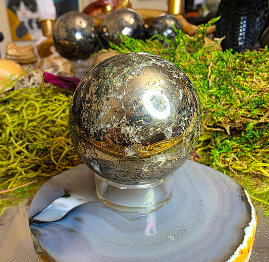 54mm Chalcopyrite Quartz Sphere