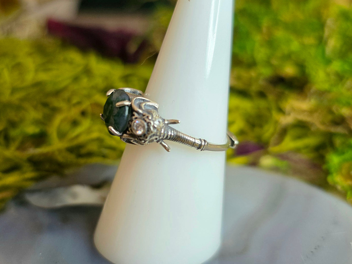 Moss Agate Elephant Ring