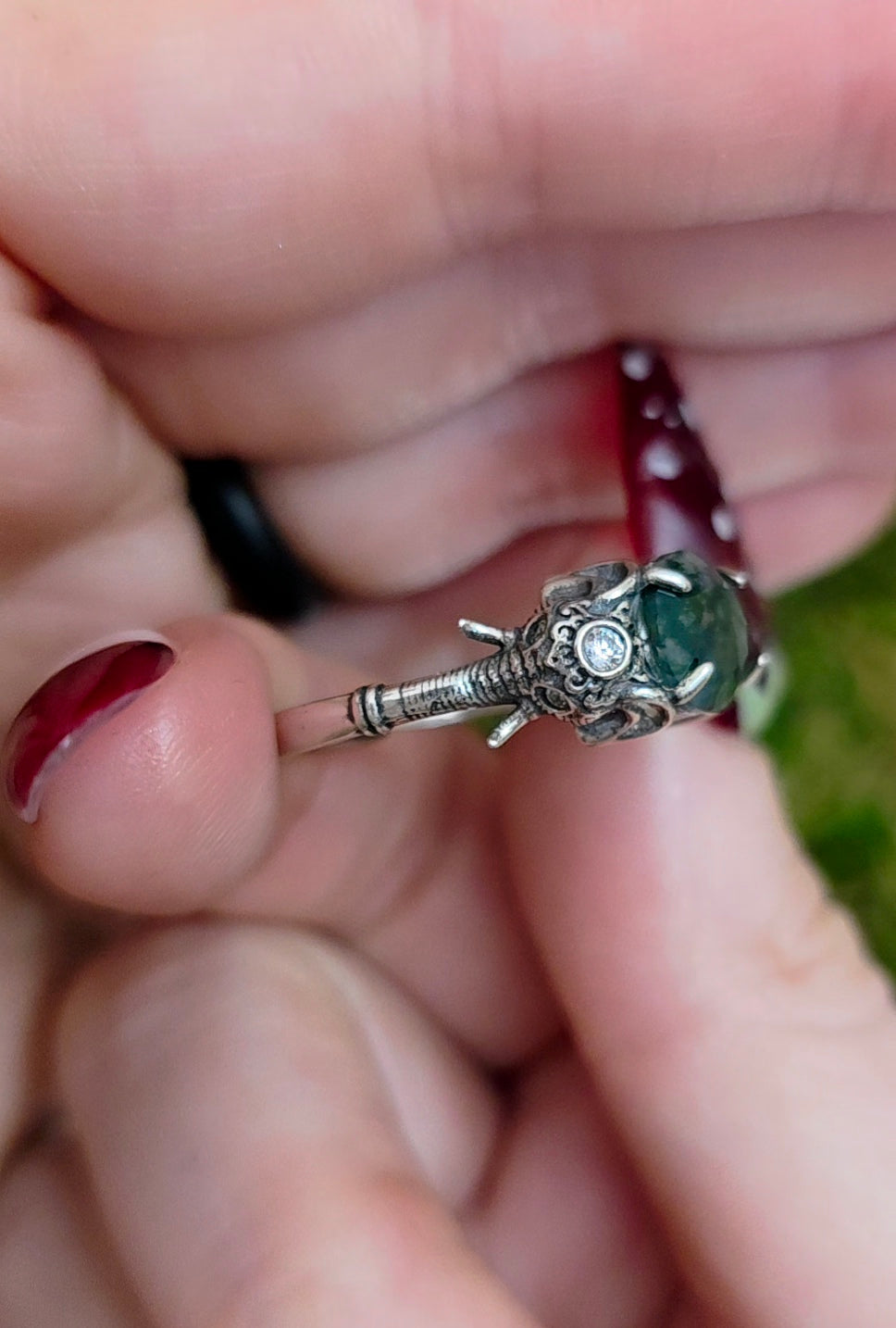Moss Agate Elephant Ring