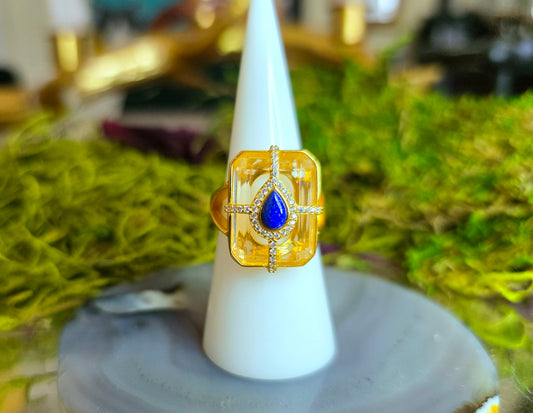 Lapis Lazuli and Clear Quartz Ring