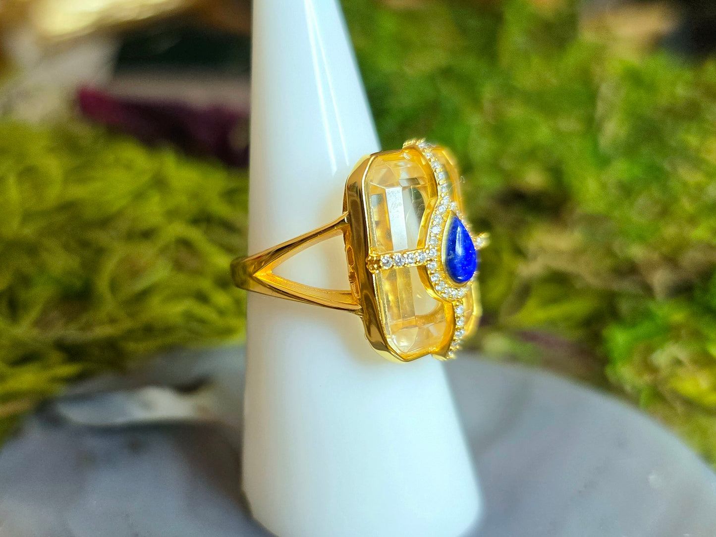 Lapis Lazuli and Clear Quartz Ring