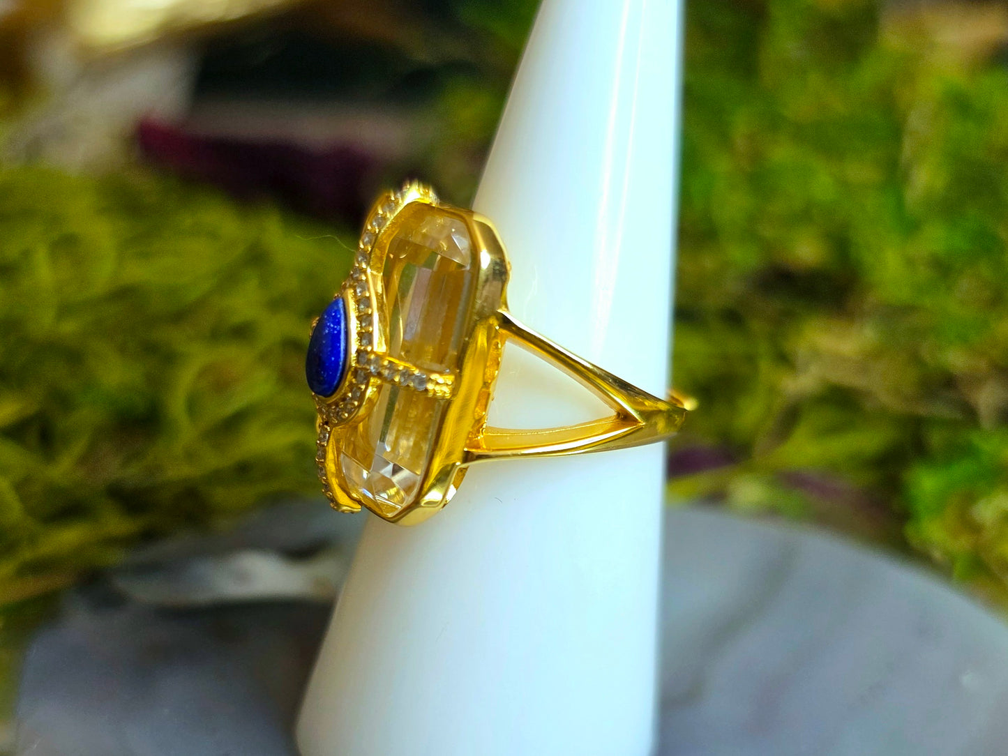 Lapis Lazuli and Clear Quartz Ring