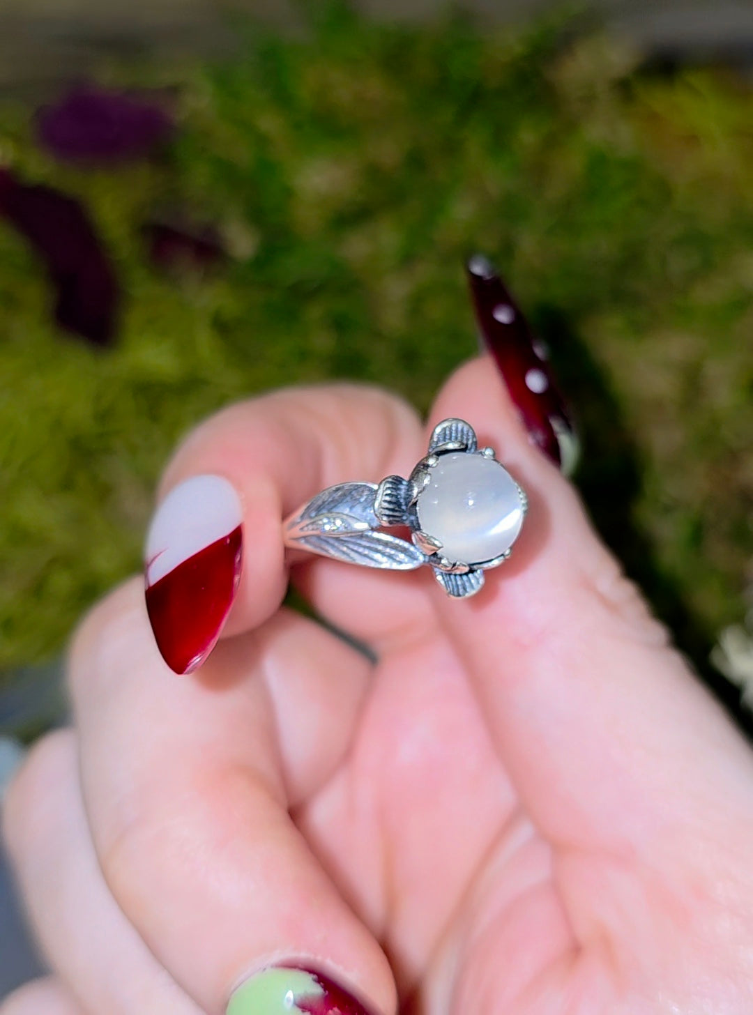 White Moonstone Flower Ring