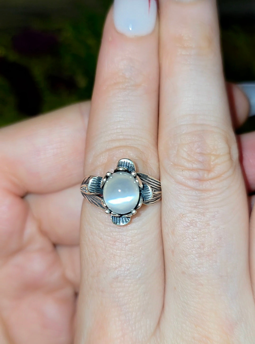 White Moonstone Flower Ring