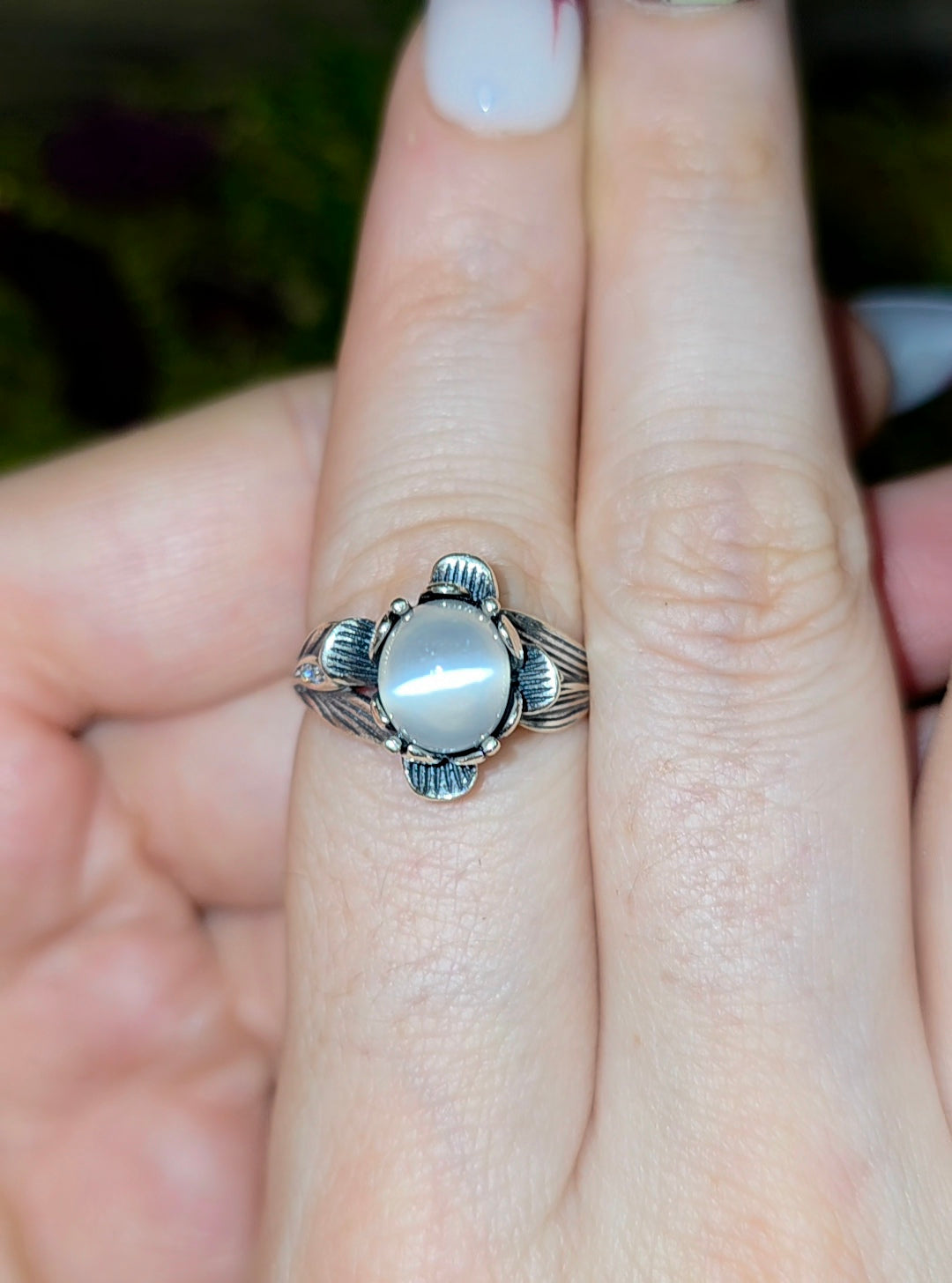 White Moonstone Flower Ring