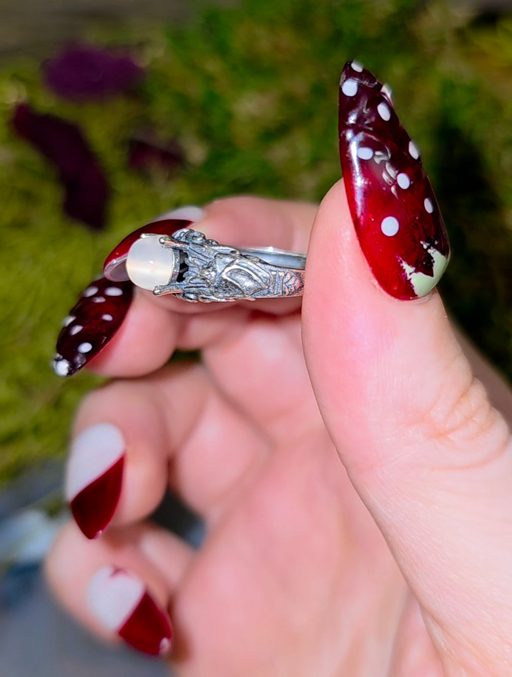 White Moonstone Vampire Ring