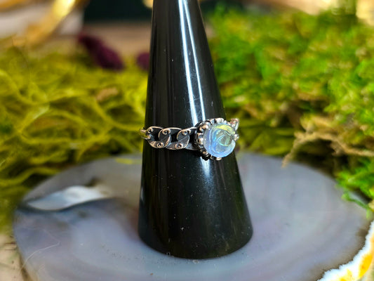 Blue and Yellow Flash Flower Labradorite Ring