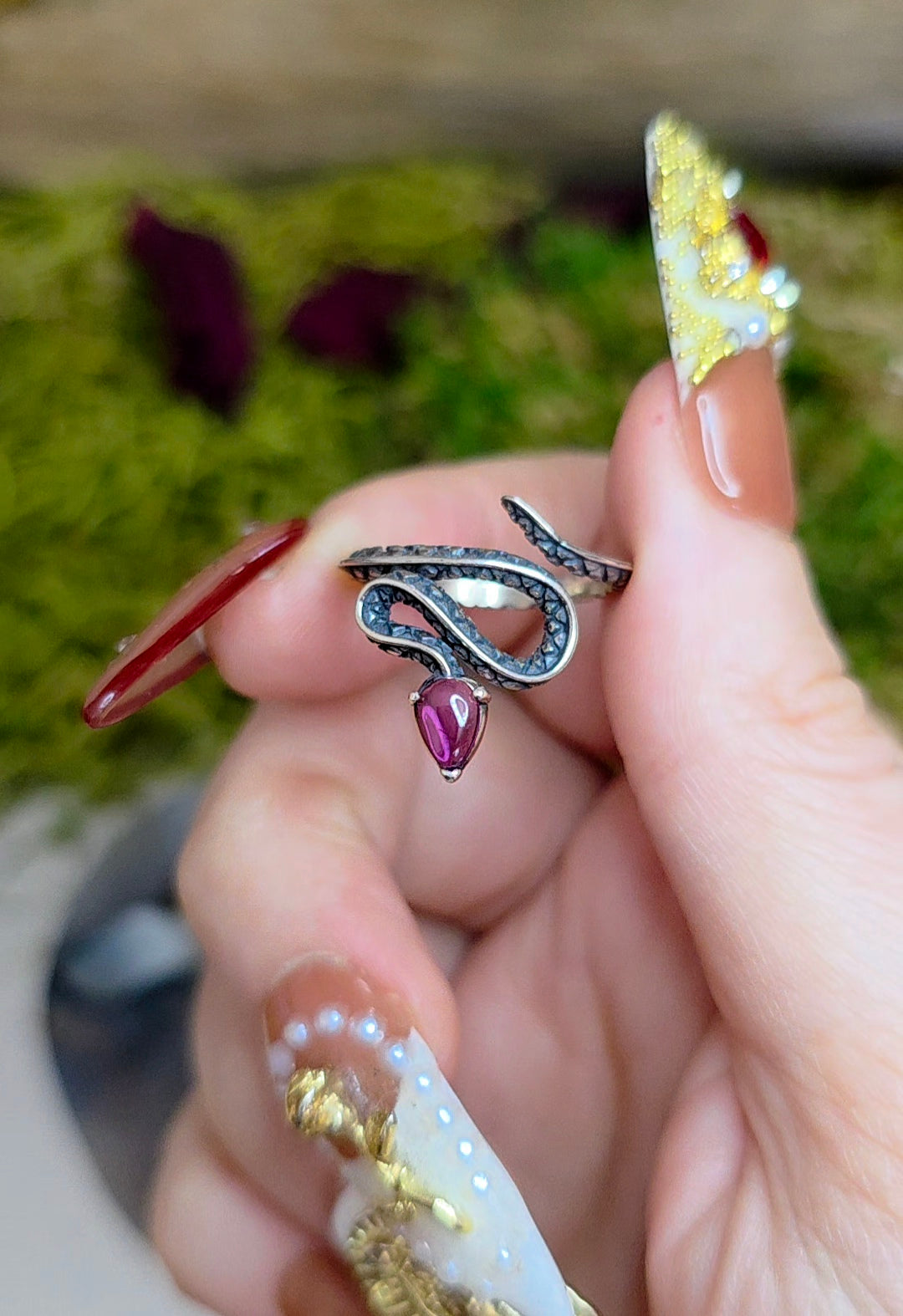 Purple Garnet Snake Ring B