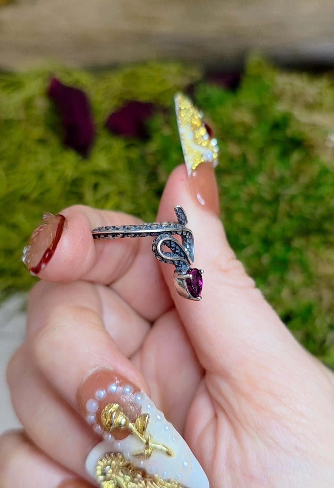 Purple Garnet Snake Ring B