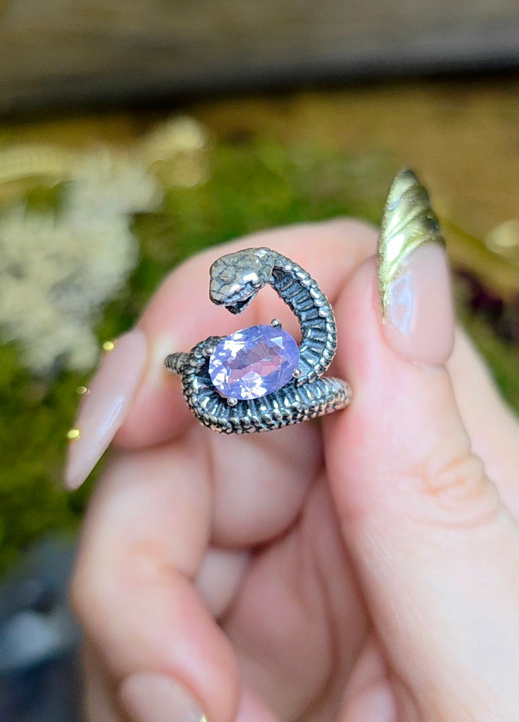 Lavender Moon Quartz Snake Ring