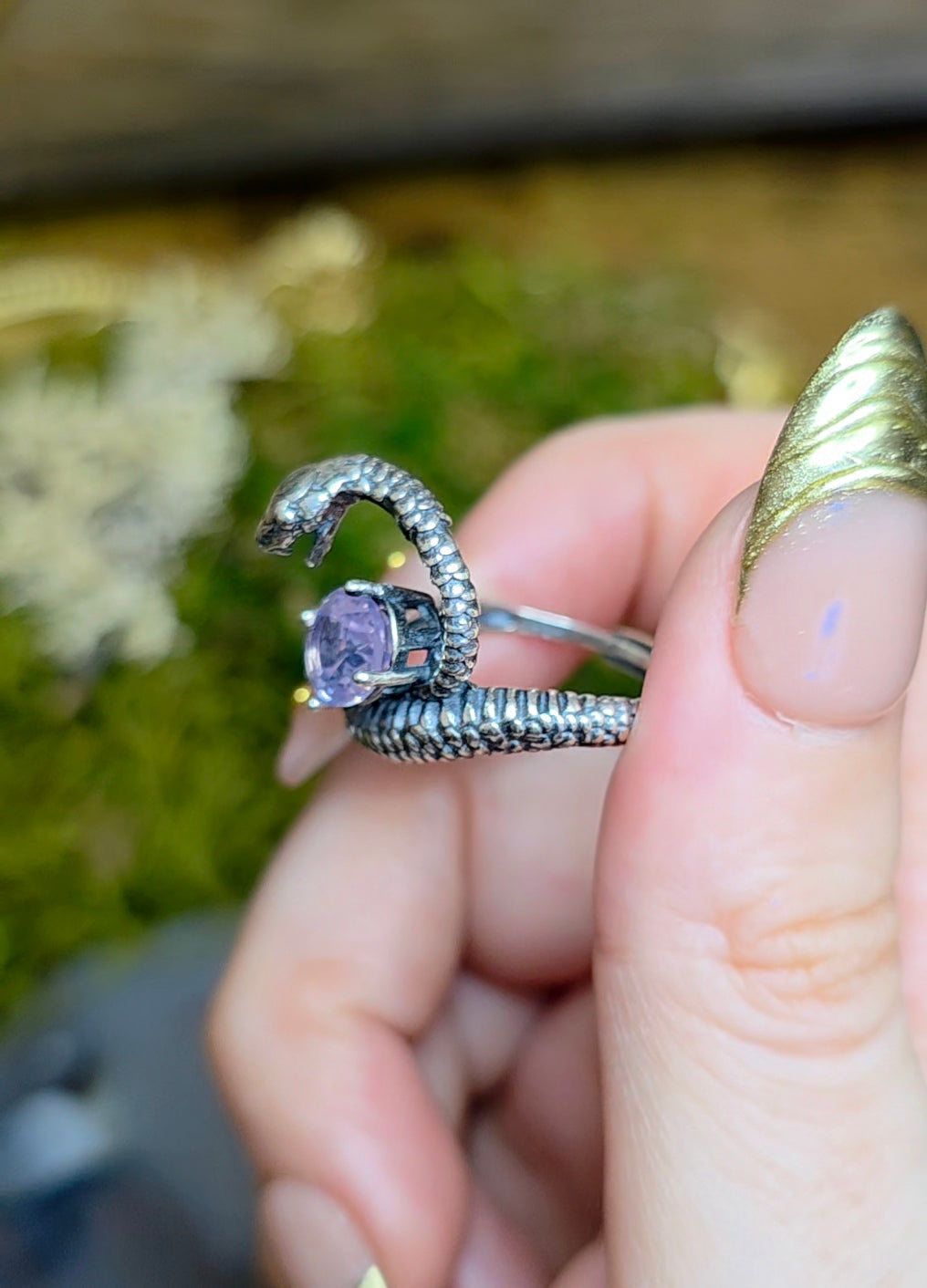 Lavender Moon Quartz Snake Ring
