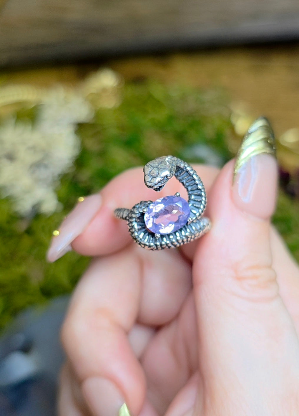Lavender Moon Quartz Snake Ring