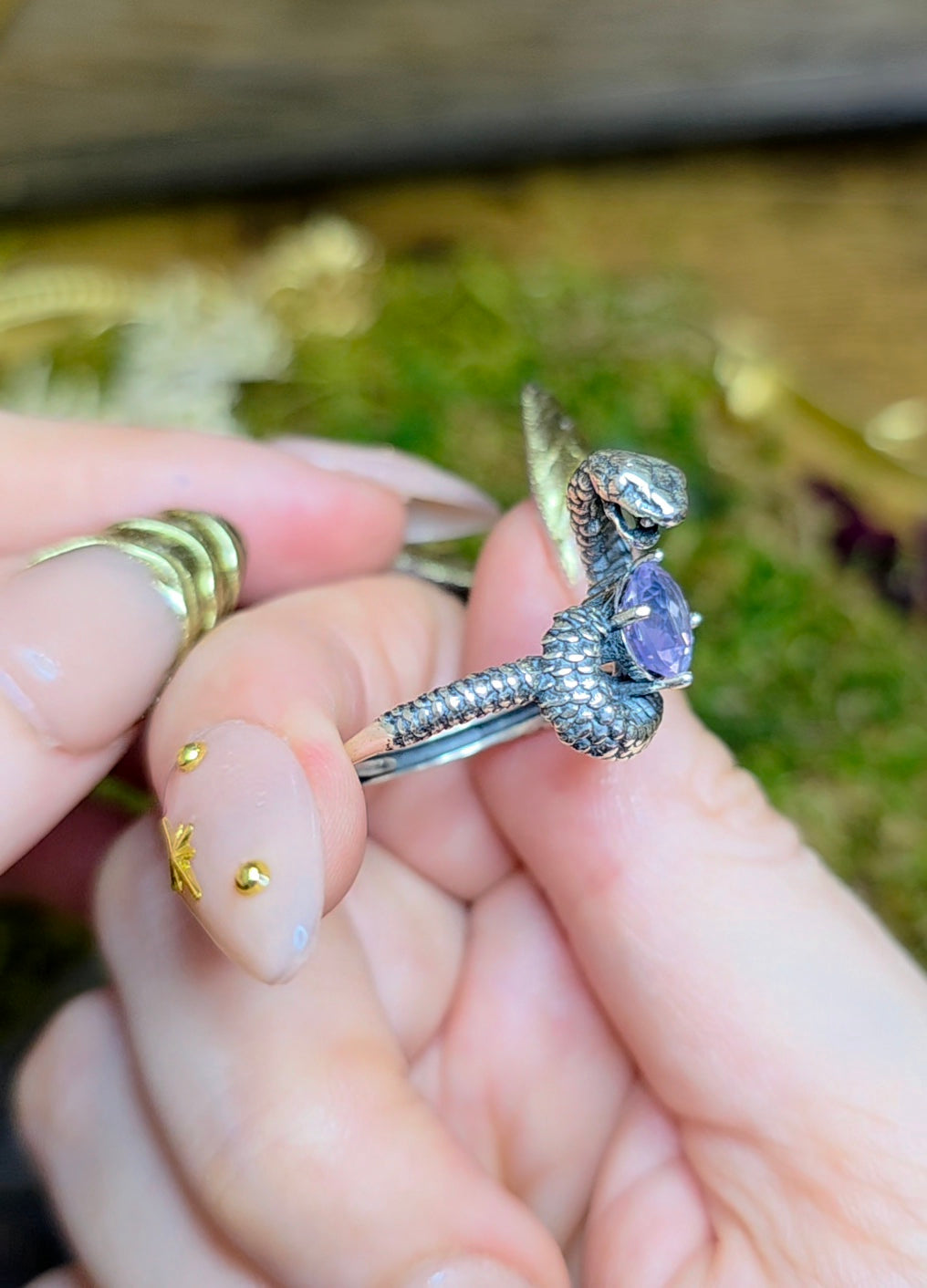 Lavender Moon Quartz Snake Ring