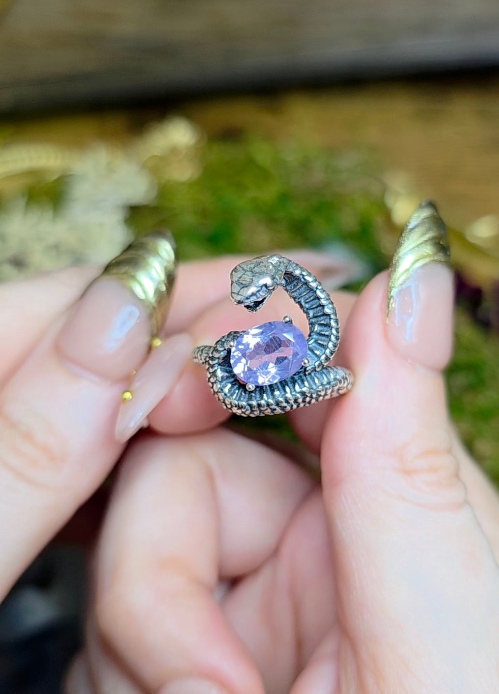 Lavender Moon Quartz Snake Ring