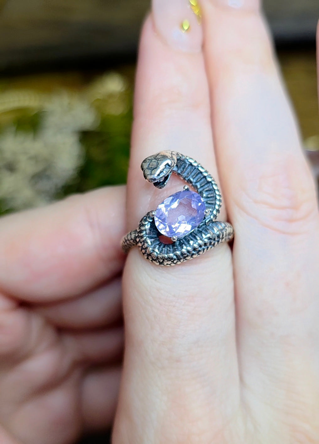 Lavender Moon Quartz Snake Ring