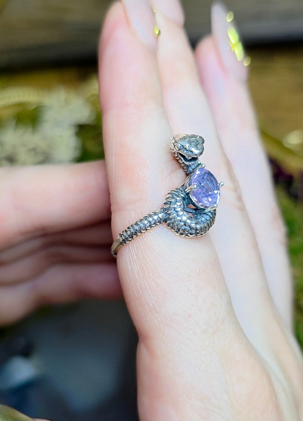 Lavender Moon Quartz Snake Ring