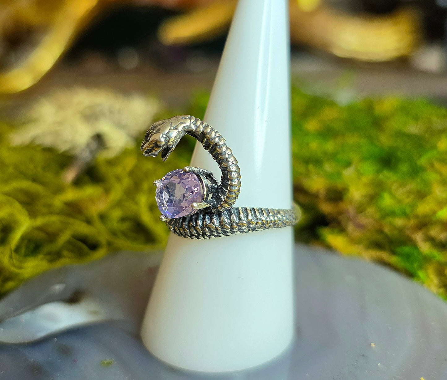 Lavender Moon Quartz Snake Ring
