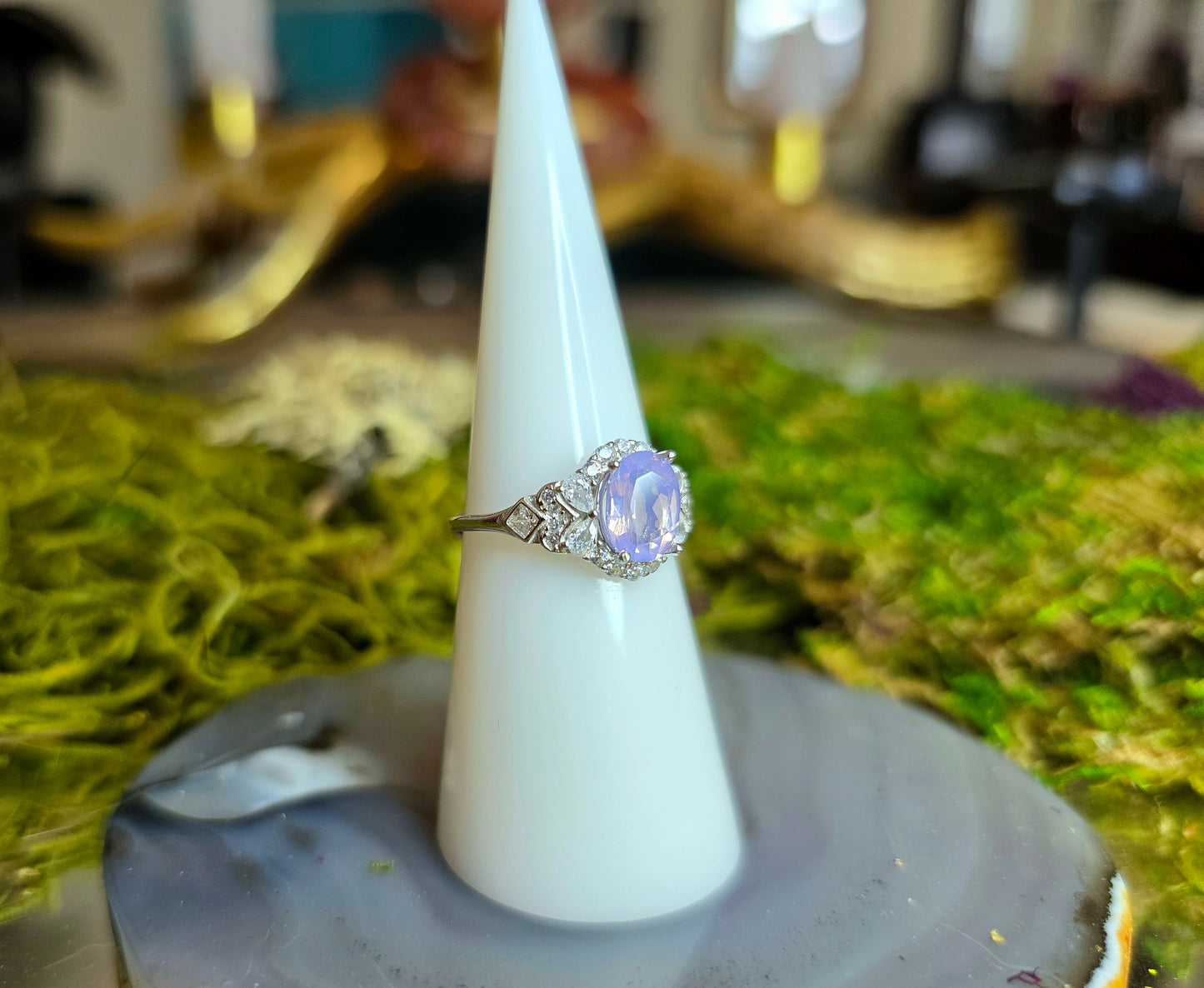 Dainty Faceted Lavender Moon Quartz Ring B