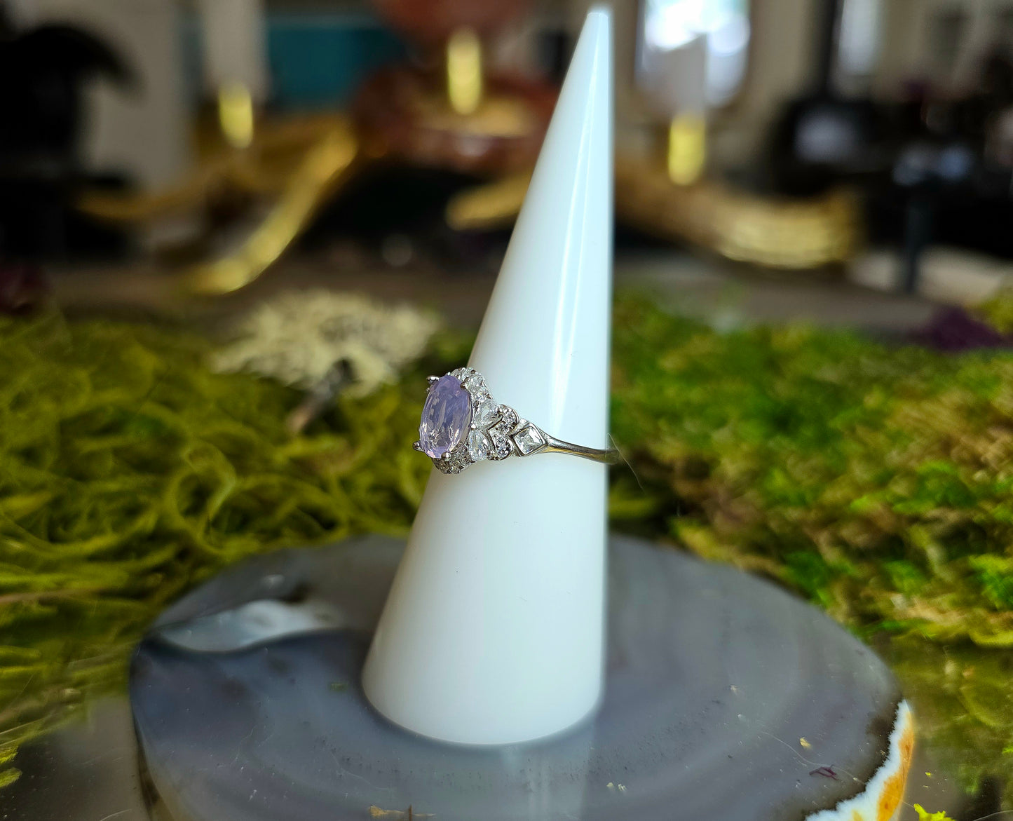 Dainty Faceted Lavender Moon Quartz Ring B