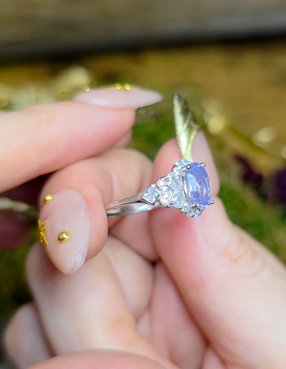 Dainty Faceted Lavender Moon Quartz Ring B