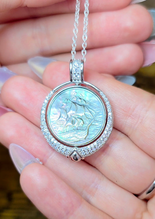 Black Shell Nautical Spinning Pendant