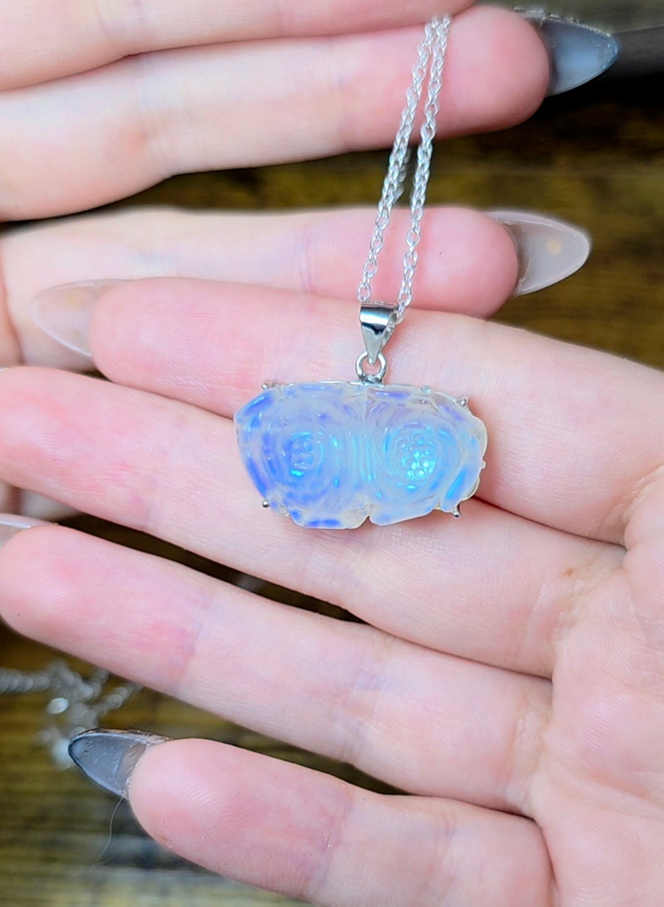 Rainbow Moonstone Flower Pendant A