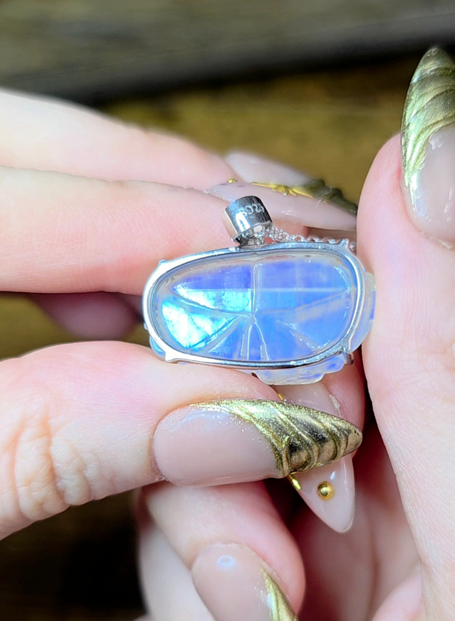 Rainbow Moonstone Flower Pendant A