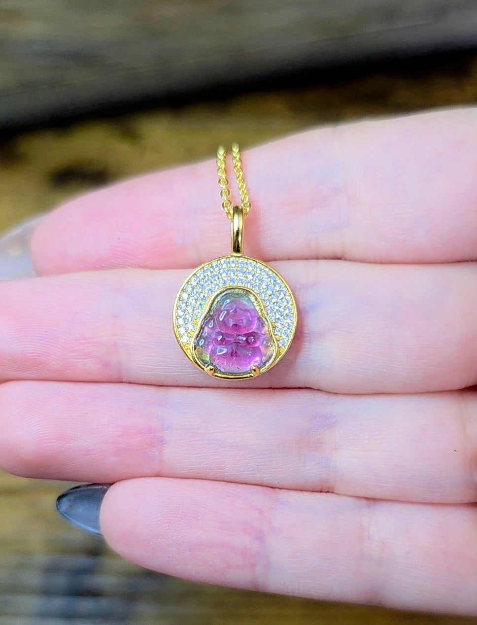 Watermelon Tourmaline Buddah Necklace