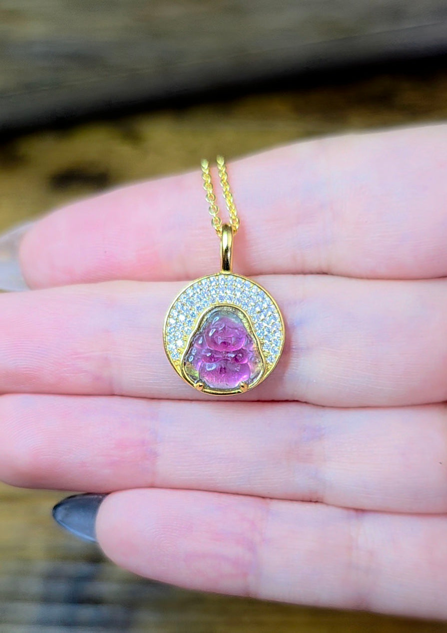 Watermelon Tourmaline Buddah Necklace